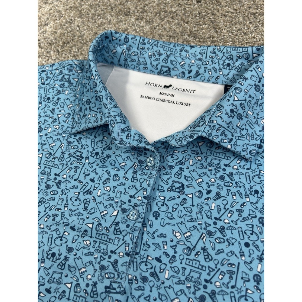 Horn Legend Bamboo Shirt Mens Med Blue Performance Golf Polo Valspar Champion